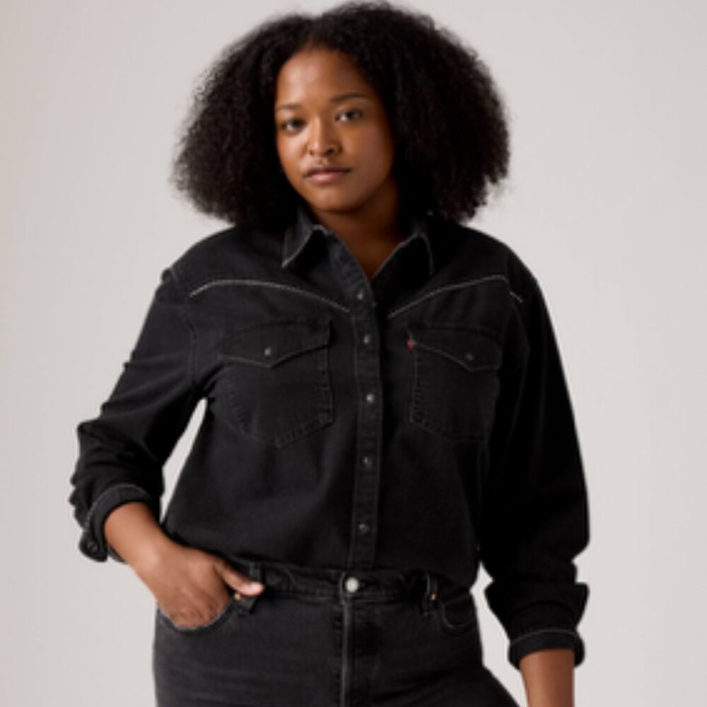Levi's Shirt Womens 2X Black Western Denim Button Up Rhinestone Long Sleeve